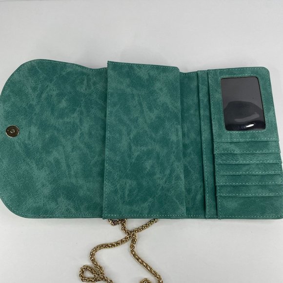 Street Level Green Faux Leather Purse Clutch Removable Gold Chain Tassels - Picture 5 of 7